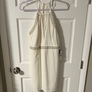 Elegant Cream Halter Dress with Beaded Details  Juniors Size 9/10 NEW WITH TAGS